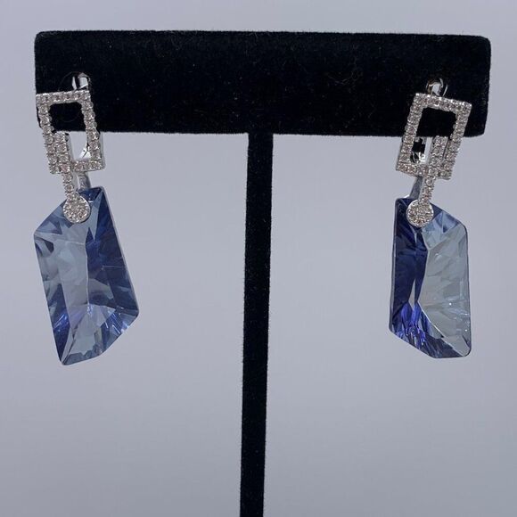 New, earrings, solid 925 sterling silver, natural blue ametrine, spectacular - Picture 1 of 15